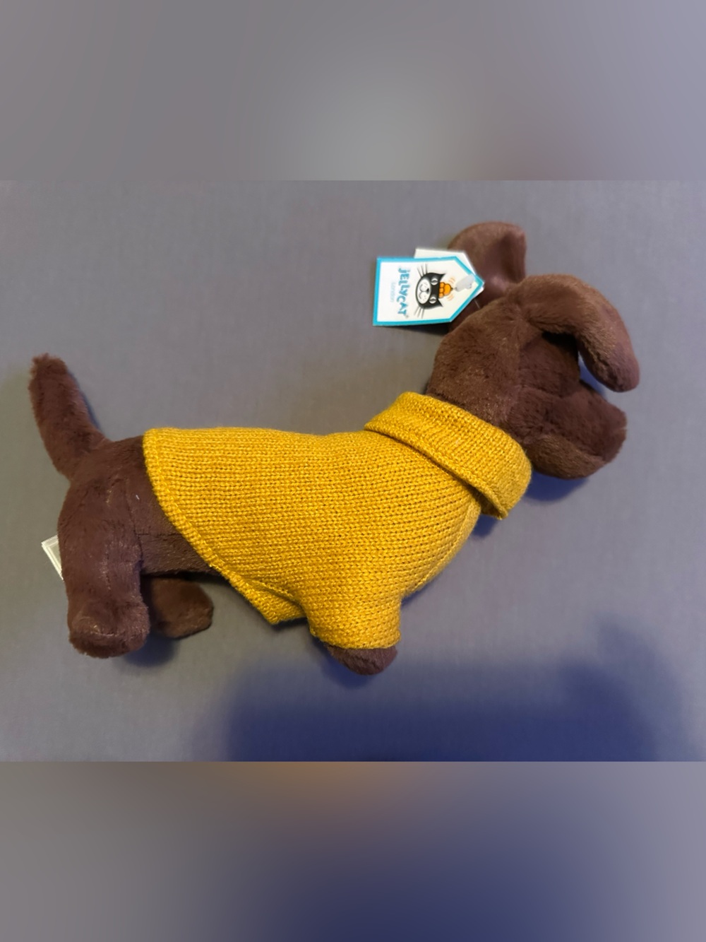 Jellycat Brown Dachshund Plush with Yellow Sweater - Picture 2 of 6